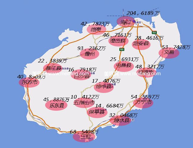 海南各市县人口数量图